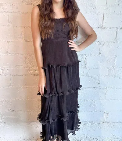 Reset By Jane Sleeveless Ruffle Maxi Tiered Dress In Dark Brown