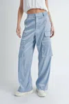 Reset By Jane Cassie Satin Cargo Pants In Slate Blue