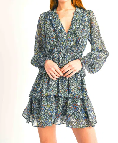 Reset By Jane Tasha Long Sleeve Floral Layered Dress In Blue Multi
