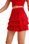 Reset By Jane Tiered Ruffle Skort In Candy Apple In Red