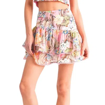 Reset By Jane Tiered Skirt In Pink Floral In Multi