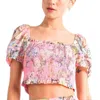 Reset By Jane Violet Pink Floral Smocked Short Sleeve Puff Top In Multi