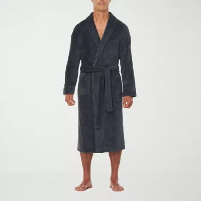Residence Mens Big And Tall Plush Long Sleeve Long Length Robe In Black