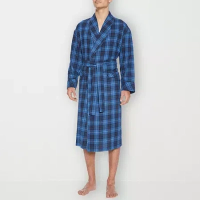 Residence Mens Tall Flannel Long Sleeve Long Length Robe In Blue
