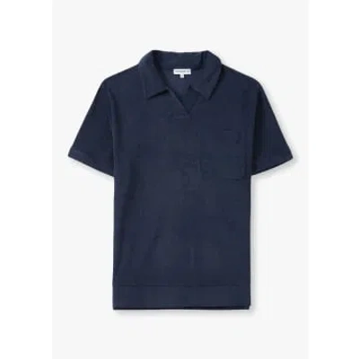 Resort Co Mens Terry Polo Shirt In Navy In Blue