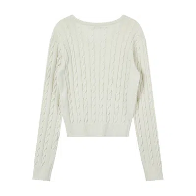Rest&recreation Cable V-neck Knit Top In White