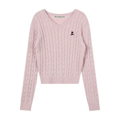 Rest&recreation Cable V-neck Knit Top In Pink