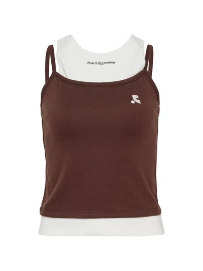 Rest&recreation Layered Logo-embroidered Tank Top In Brown