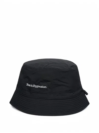 Rest&recreation Logo-embroidered Drawstring Bucket Hat In Black