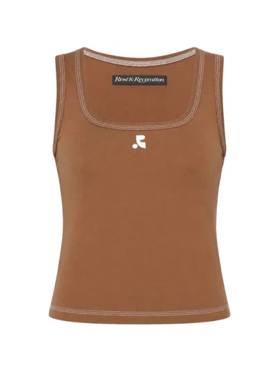 Rest&recreation Logo-print Contrast-stitch Tank Top In Brown