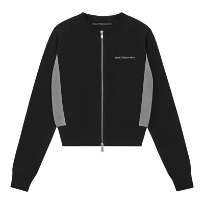 Rest&recreation Round Neck Knit Zip-up Cardigan In Black