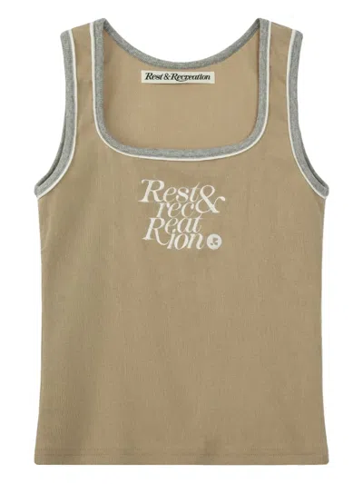 Rest&recreation Square-neck Ribbed Top In Brown