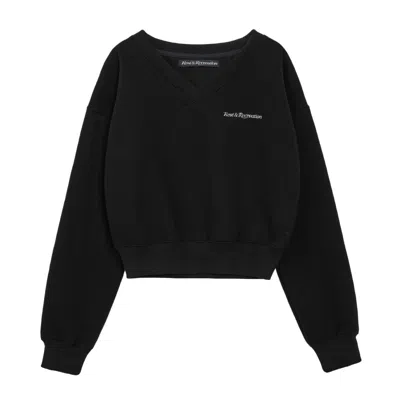 Rest&recreation V-neck Cropped Sweatshirt In Black
