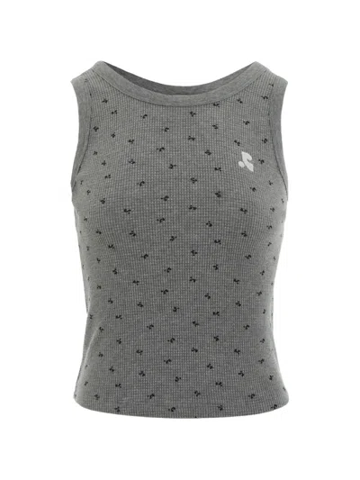 Rest&recreation Waffle-knit Floral-print Top In Grey