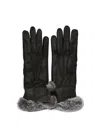 Restelli Leather Gloves With Fur Trim And Elastic Wrist In Black