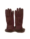 Restelli Leather Gloves With Fur Trim And Stitching In Brown