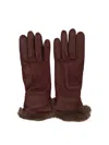 Restelli Leather Gloves With Fur Trim And Stitching In Red