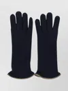 Restelli Cashmere Gloves With Ribbed Cuffs And Trim In Blue