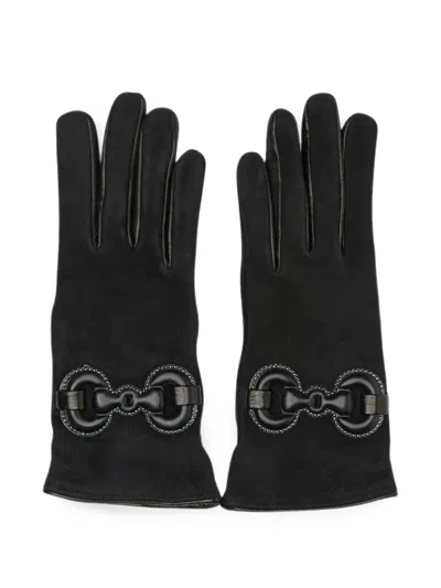 Restelli Horsebit-detail Suede Gloves In Black