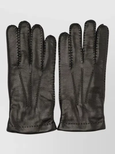 Restelli Stitch-detail Leather Gloves In Black