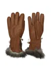 Restelli Quilted Ski Gloves Featuring Fur Trim Design In Brown