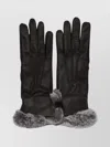 Restelli Leather Gloves With Fur Trim And Elastic Wrist In Black