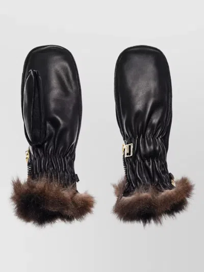 Restelli Leather Mittens In Black