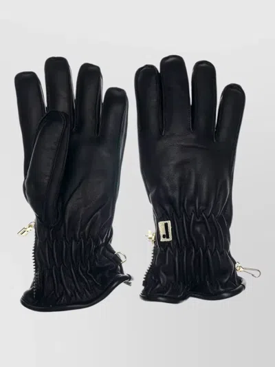 Restelli Nappa Lambskin Gloves Elasticated Wrist Buckle In Black