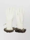 Restelli Quilted Ski Gloves Fur Trim In White