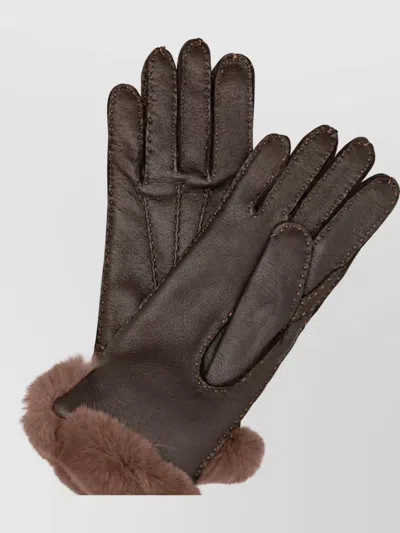 Restelli Rabbit Fur Gloves In Brown