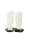 Restelli Quilted Ski Gloves Fur Trim In White