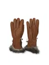 Restelli Quilted Ski Gloves Featuring Fur Trim Design In Brown