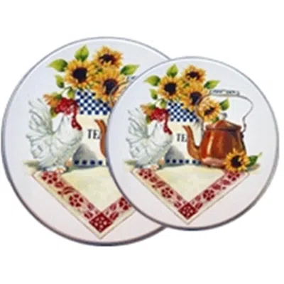 Reston Lloyd 4-413-w Electric Tin Burner Cover Set 4 Rooster & Copper Kettle