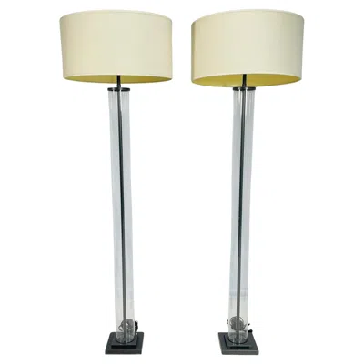 Pre-owned Restoration Hardware Aged Brass & Glass Cylinder Floor Lamps By  In Sand