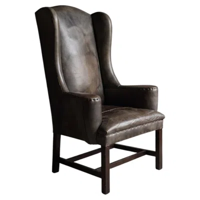 Pre-owned Restoration Hardware Brown Leather Nailhead Wingback Chair