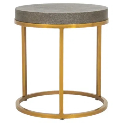 Pre-owned Restoration Hardware Faux Shagreen And Brass Side Table In Brown