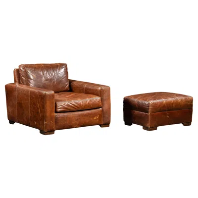 Pre-owned Restoration Hardware Full Grain Leather Leather Club Chair And Ottoman In Brown By Rh