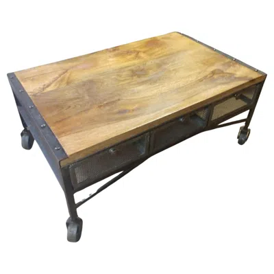 Pre-owned Restoration Hardware Industrial Style Loading Dock Cart Cocktail Table Six Wire Basket Drawers In Brown
