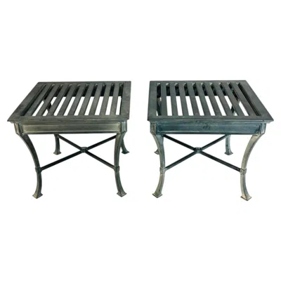 Pre-owned Restoration Hardware Pair Of  "antibes" Aluminum Side Tables In Gray