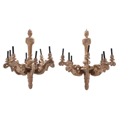 Pre-owned Restoration Hardware Pair Of Rh French Baroque Style Carved Wood 8-arm Chandeliers In Brown