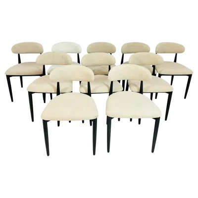 Pre-owned Restoration Hardware Set Of 10 Arno Dining Chairs By Rh In Light Linen And Ebonized Wood In Brown