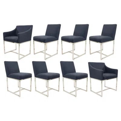 Pre-owned Restoration Hardware Set Of 8  Blue Upholstered Dining Chairs
