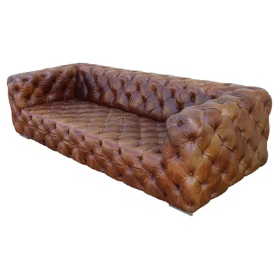 Pre-owned Restoration Hardware Vintage Tufted Distressed Leather Chesterfield Sofa By  In Brown