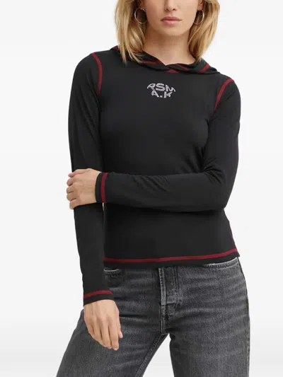 Resume Contrast-stitch Rhinestone Hoodie In Black