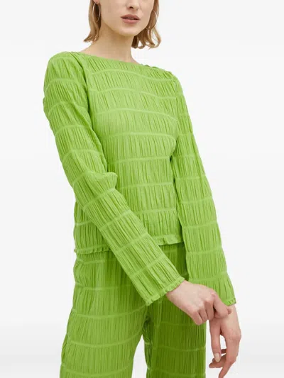 Resume Long-sleeves Pleated Top In Green