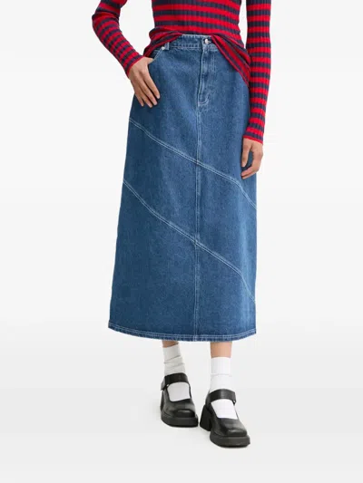 Resume Panelled Denim Midi Skirt In Blue