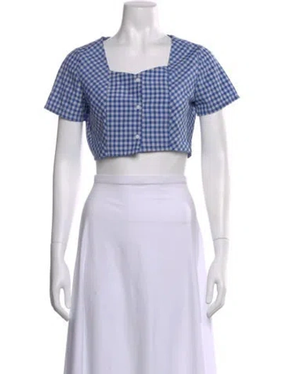 Pre-owned Resume Plaid Print Square Neckline Crop Top In White
