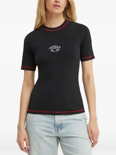 Resume Rhinestone-logo Contrast-stitch T-shirt In Black