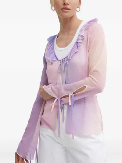 Resume Ruffled Tie-fastening Top In Purple