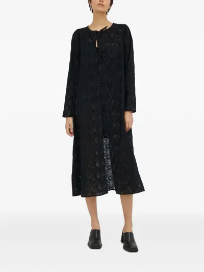 Resume Tie-front Long-sleeved Midi Dress In Black